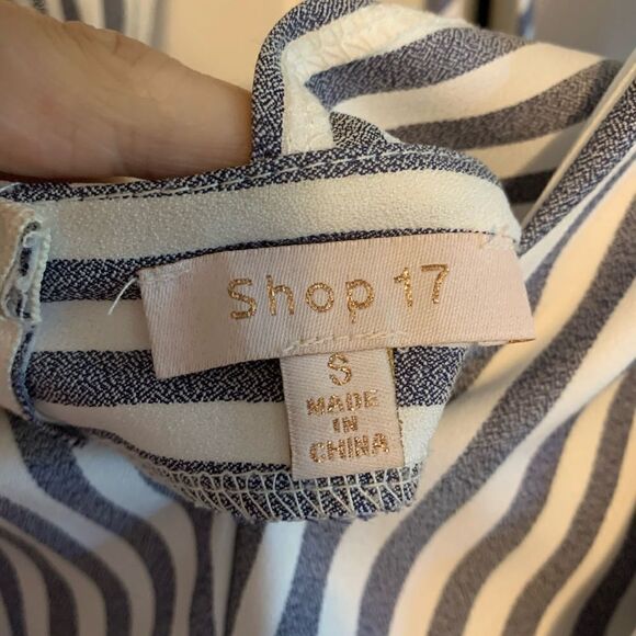 Blue and white striped low cut ruffle jumpsuit - Picture 6 of 9